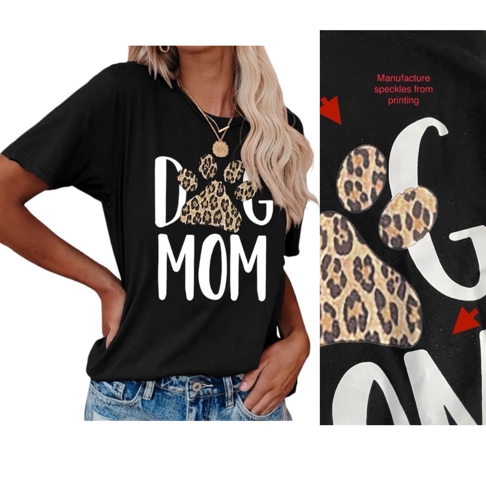 Dog Mom Graphic Leopard Print Black T-Shirt Women’s NWOT